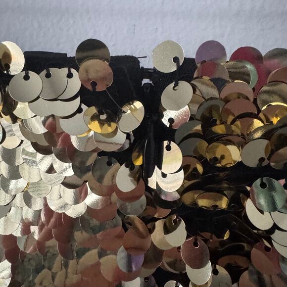 Halogen Embellished Paillette Sequined Knee Length Skirt in Gold - Picture 5 of 9